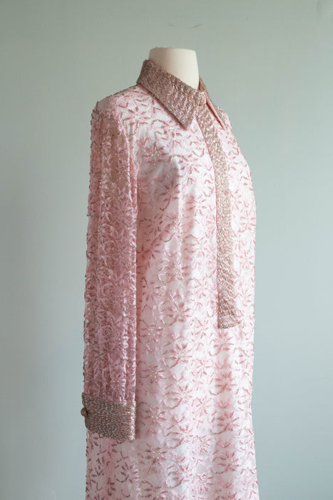 Iconic 1960's MOD Beaded Candy Pink Lace Cocktail Dress / ML