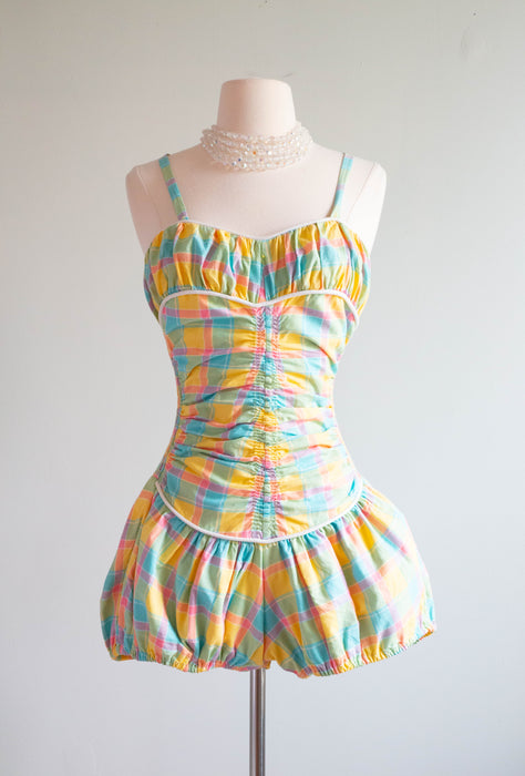 The Cutest 1950's Pastel Plaid Swimsuit Playsuit Romper What HAVE YOU!
