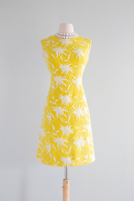 1960's Daffodil Yellow Embroidered Dress From I Magnin / Small