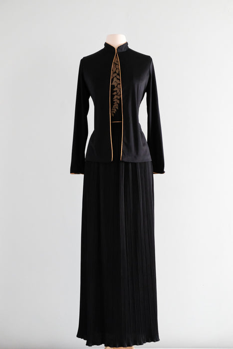 Goregous 1970's Gilded Black Maxi Dress & Jacket by Alfred Shaheen / Sz M