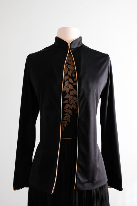 Goregous 1970's Gilded Black Maxi Dress & Jacket by Alfred Shaheen / Sz M