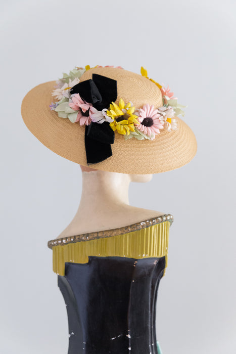 The Prettiest 1930's Straw Hat With Millinery Flowers by Ruth Forsberg