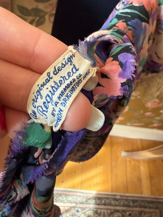 Exquisite 1930's FOGA Late Summer Floral Print Silk Bias Cut Gown / SM