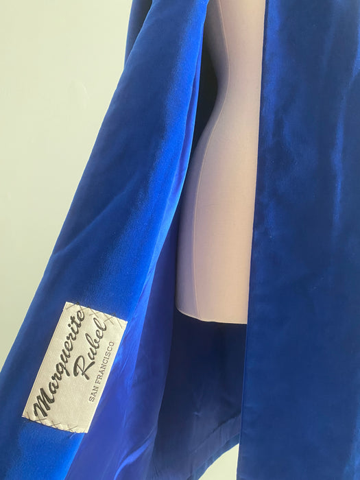 Stunning 1950's Sapphire Blue Velvet Swing Coat By Marguerite Rubel / Medium