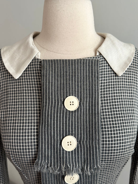 Classic 1950’s Window Pane Wool Crepe Day Dress by Designer Irene / Small