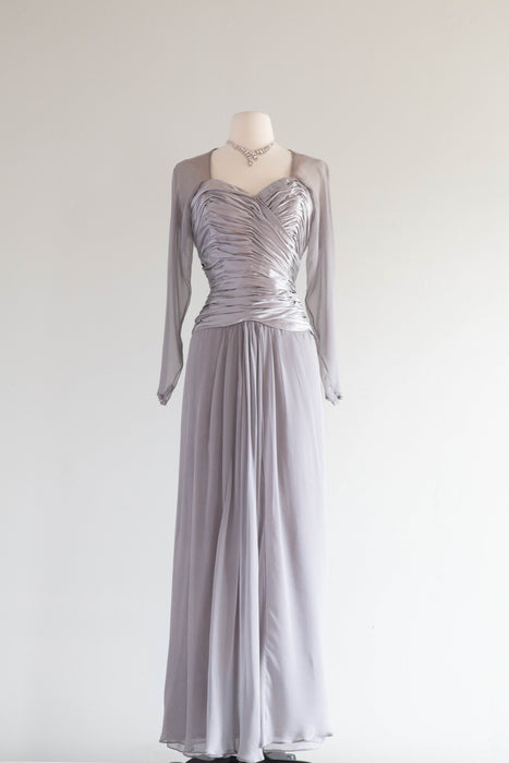 Stunning Vintage Silk Chiffon Evening Gown In Dove Grey by Estevez / M Xtabay Vintage Stunning Vintage Silk Chiffon Evening Gown In Dove Grey by Estevez / M Xtabay Vintage