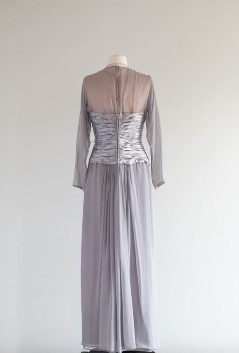 Stunning Vintage Silk Chiffon Evening Gown In Dove Grey by Estevez / M – Xtabay Vintage