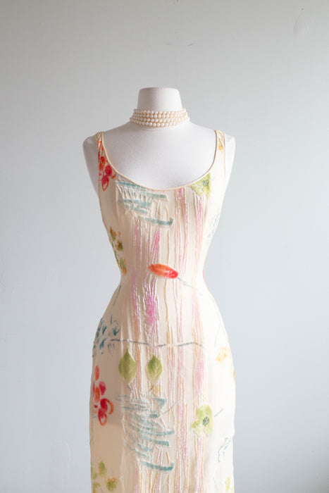 Gorgeous Vintage Burnout Silk Velvet Evening Gown By Peggy Jennings / SM