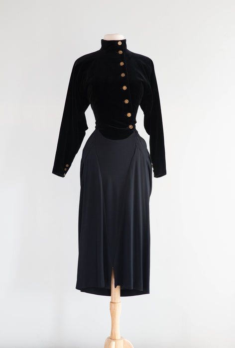 Wicked Vintage Karl Lagerfeld 40's Inspired Femme Fatale Evening Dress made in France / M