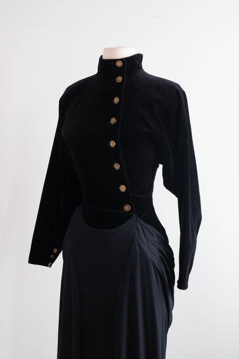 Wicked Vintage Karl Lagerfeld 40's Inspired Femme Fatale Evening Dress made in France / M