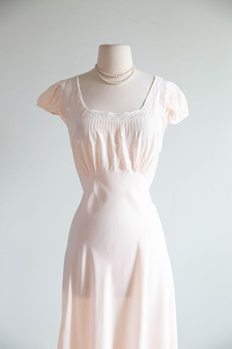 Romantic 1940's Lingerie Pink Bias Cut Nightgown With Hearts / M