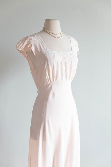 Romantic 1940's Lingerie Pink Bias Cut Nightgown With Hearts / M