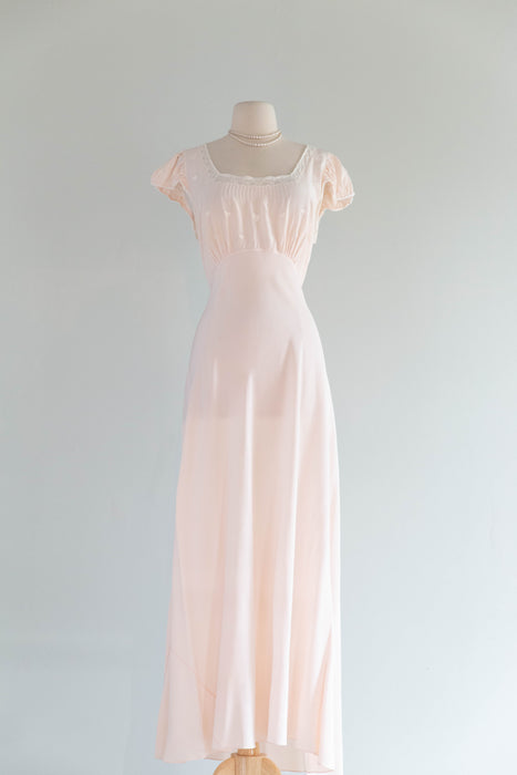 Romantic 1940's Lingerie Pink Bias Cut Nightgown With Hearts / M