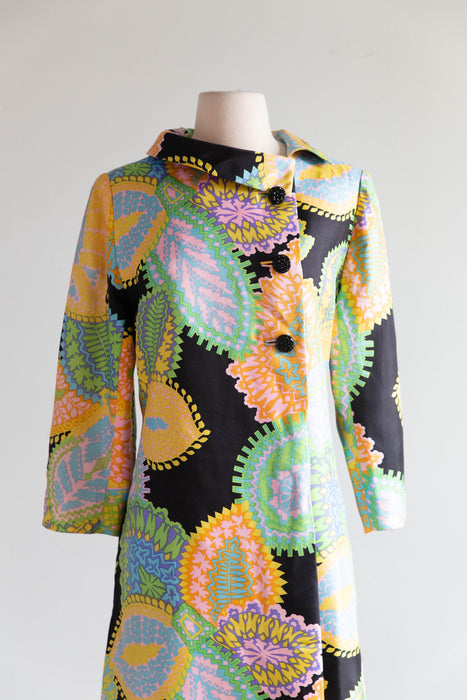 Fabulous 1960's Silk Paisley Print Coat By Arkin Imports / ML