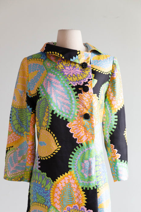Fabulous 1960's Silk Paisley Print Coat By Arkin Imports / ML