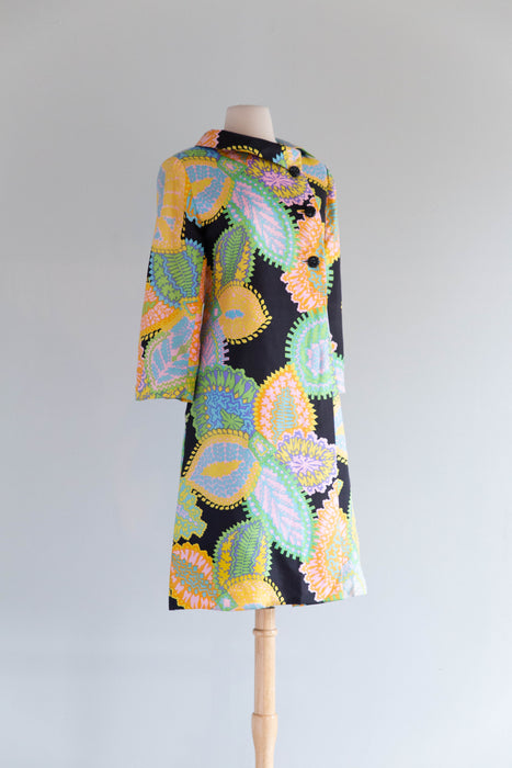 Fabulous 1960's Silk Paisley Print Coat By Arkin Imports / ML