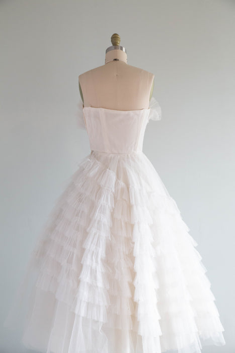 Ethereal 1950's Ballet Length Ivory Tulle Wedding Dress / XS