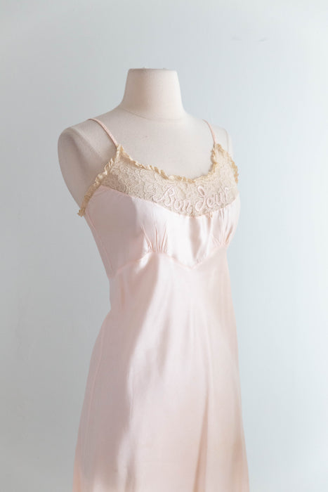 Rare 1940's Ballet Pink Rayon Slip "Bon Jour" / Small