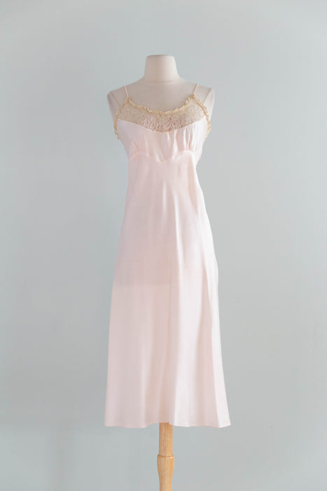 Rare 1940's Ballet Pink Rayon Slip "Bon Jour" / Small