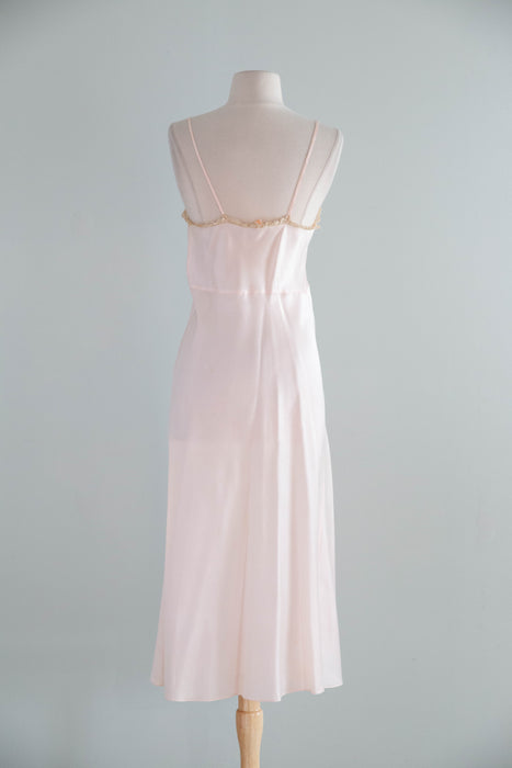Rare 1940's Ballet Pink Rayon Slip "Bon Jour" / Small