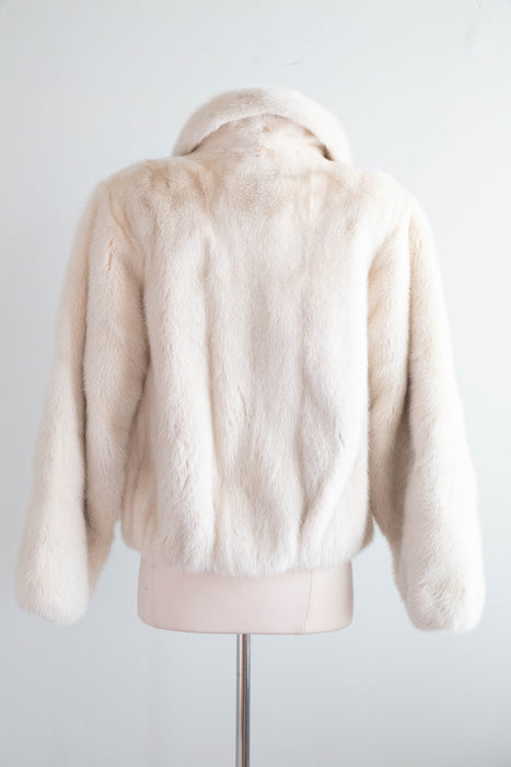 Fabulous Vintage Pastel Ivory Mink Jacket With Peter Pan Collar and Pom Pom Zipper / M