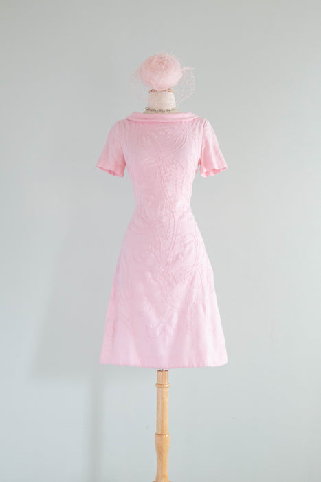 Adorable 1960's Pink Cotton Shift With Soutache by Parnes- Feinstein / Medium