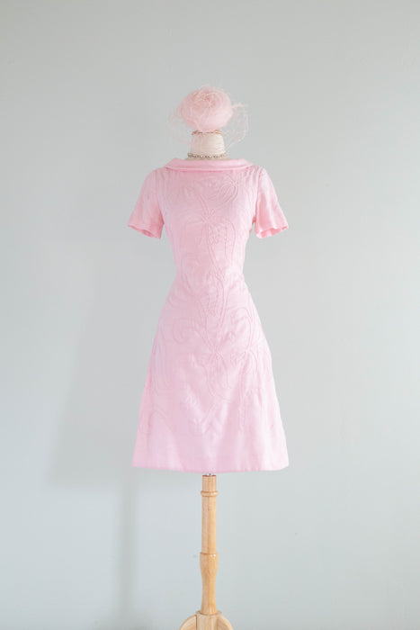 Adorable 1960's Pink Cotton Shift With Soutache by Parnes- Feinstein / Medium