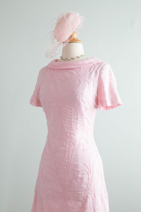 Adorable 1960's Pink Cotton Shift With Soutache by Parnes- Feinstein / Medium