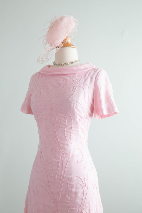 Adorable 1960's Pink Cotton Shift With Soutache by Parnes- Feinstein / Medium