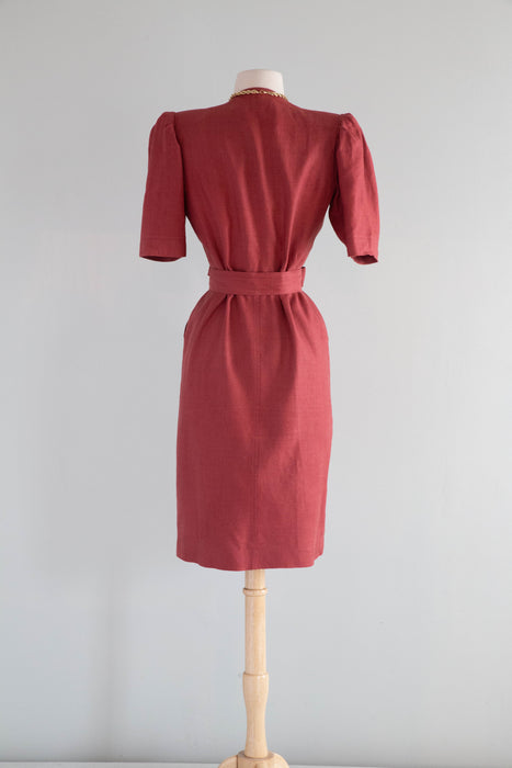 vintage yves saint laurent dress Vintage Yves Saint Laurent "Rive Gauche" Belted Linen Dress In Rosewoo – Xtabay Vintage