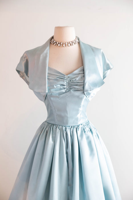 Dreamy 1950's Crystal Blue Satin Party Dress By Emma Domb / XS