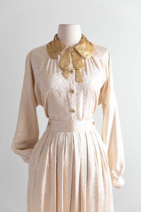 Elegant 1980's Geoffrey Beene Silk Blouse & Skirt Set / SM