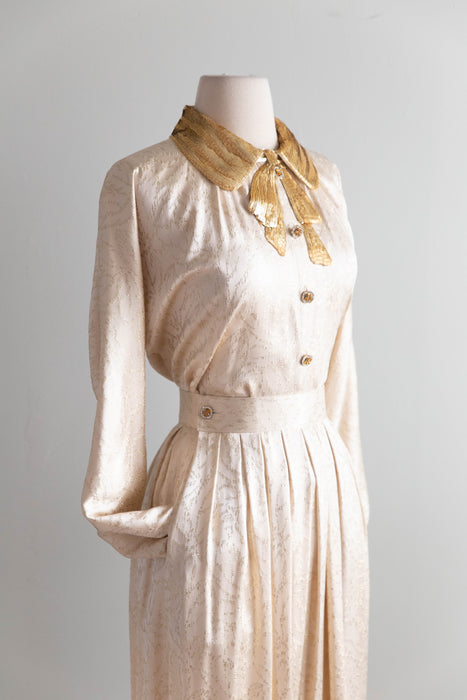 Elegant 1980's Geoffrey Beene Silk Blouse & Skirt Set / SM