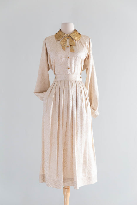 Elegant 1980's Geoffrey Beene Silk Blouse & Skirt Set / SM