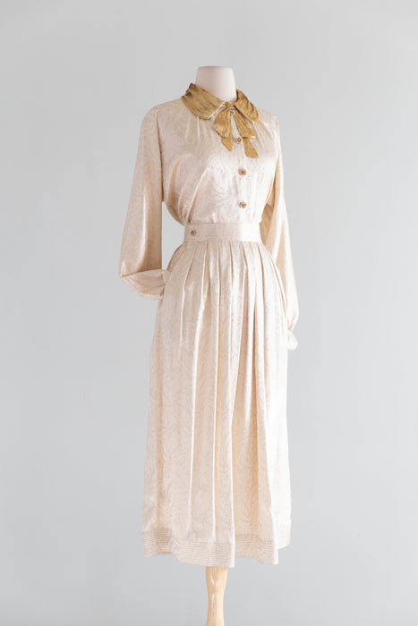 Elegant 1980's Geoffrey Beene Silk Blouse & Skirt Set / SM