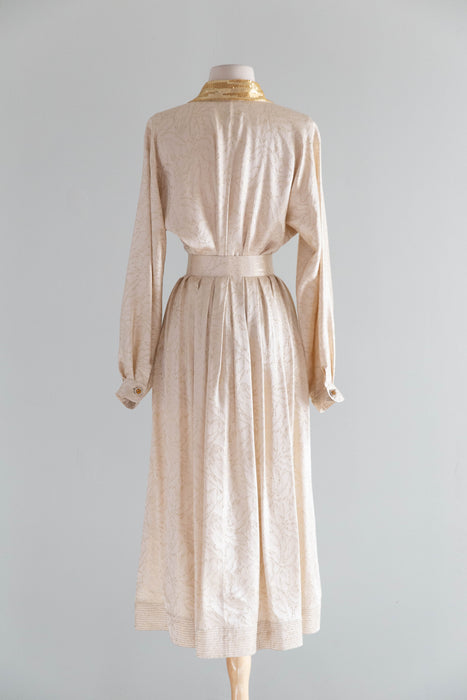 Elegant 1980's Geoffrey Beene Silk Blouse & Skirt Set / SM