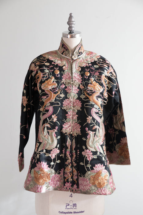Stunning 1930's Chinese Embroidered Silk Wedding Jacket / XS