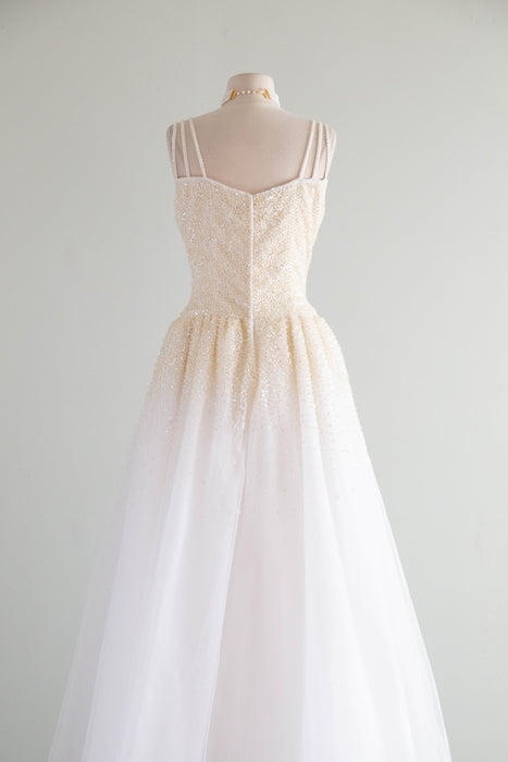 Enchanting Vintage Princess Wedding Gown With Sparkling Pearls & Tulle / M
