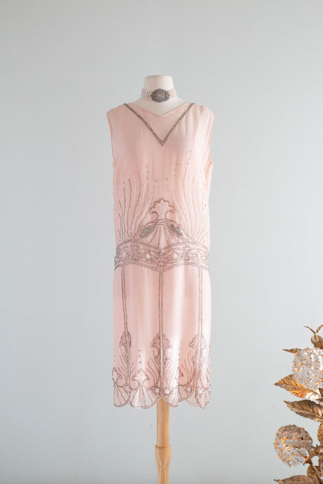 Rare Antique 1920's "Birth OF Venus" Shell Pink Beaded Flapper Dress / Xtabay Vintage Rare Antique 1920's "Birth OF Venus" Shell Pink Beaded Flapper Dress / Xtabay Vintage