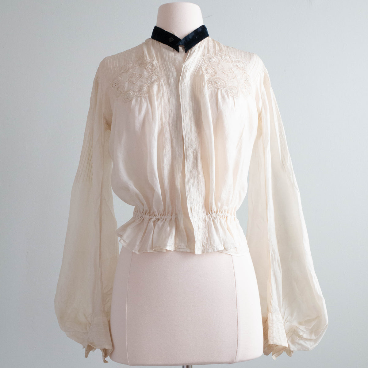 Exquisite Edwardian Era Silk Blouse With Bishop Sleeves and Pin