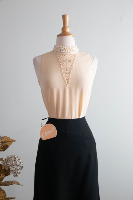 Beautiful Vintage Chloe Silk Shell Top With Lace Inset / Small