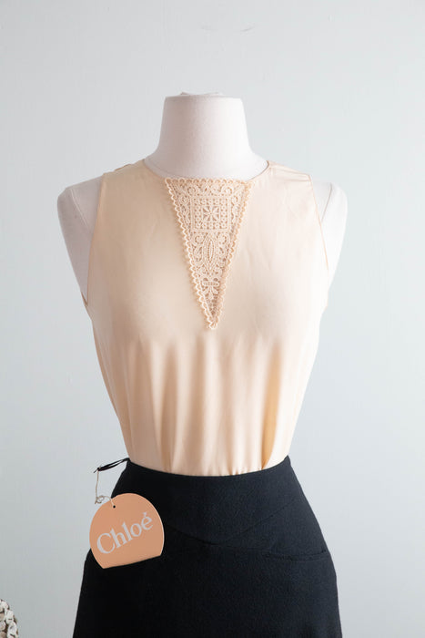 Beautiful Vintage Chloe Silk Shell Top With Lace Inset / Small