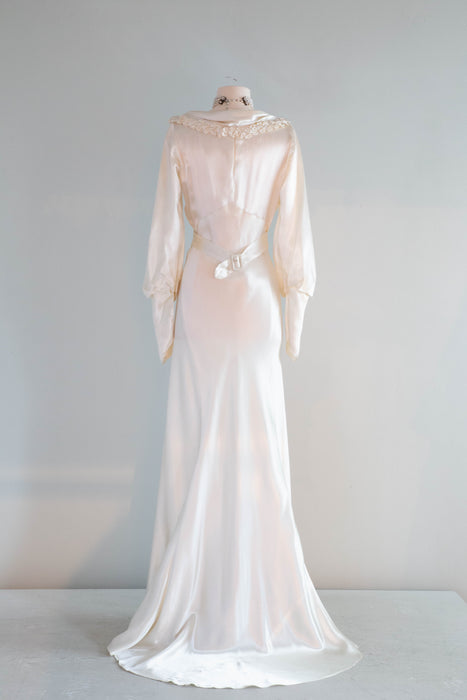 Stunning 1930's Pools Of Light Satin Wedding Gown / SM