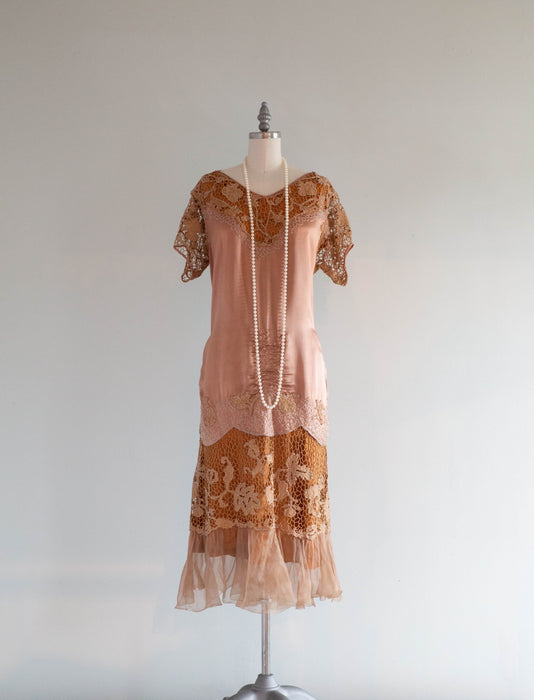 silk flapper dress Rare 1920's Flapper Dress In Cocoa Rose & Cinnamon Silk / Medium – Xtabay Vintage