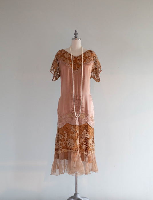 rose gold vintage dress Vintage Brocade Rose Gold Dress Aunt Gladys' Attic