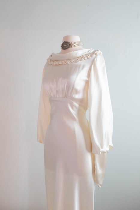Stunning 1930's Pools Of Light Satin Wedding Gown / SM