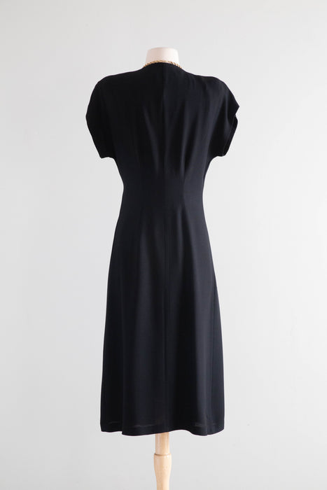 Elegant Vintage Lanvin Black Crepe Wrap Style Dress With Pleats / M