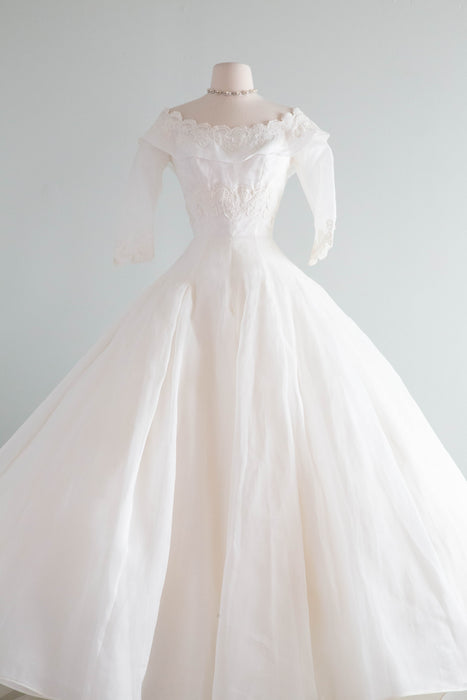 The Dreamiest 1950's William Cahill White Cotton Organdy Wedding Gown / XS