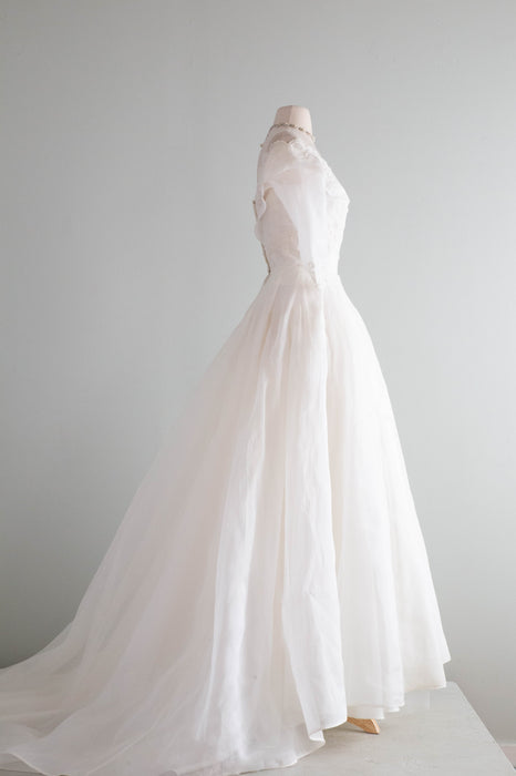 The Dreamiest 1950's William Cahill White Cotton Organdy Wedding Gown / XS