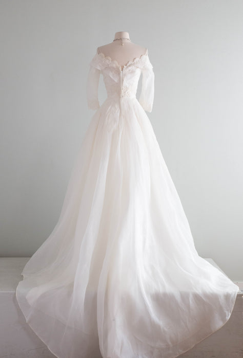 The Dreamiest 1950's William Cahill White Cotton Organdy Wedding Gown / XS